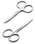 Facial Hair Small Grooming Scissors For Men Women - Eyebrow, Nose Hair, Mustache, Beard, Eyelashes, Ear Trimming Kit - Curved and Rounded Safety Tip Clippers For Hair Cutting - 2PCS Silver