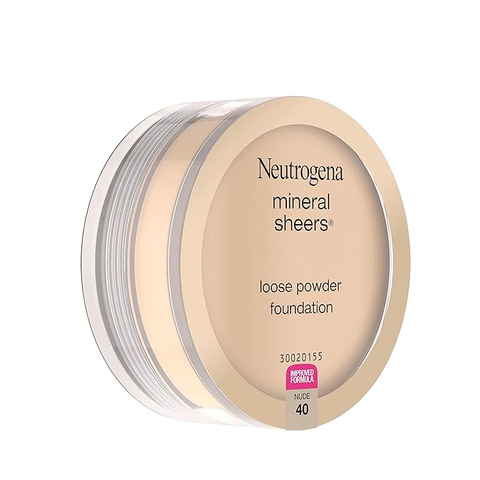 Neutrogena Mineral Sheers Lightweight Loose Powder Makeup Foundation with Vitamins A, C, & E, Sheer to Medium Buildable Coverage, Skin Tone Enhancer, Face Redness Reducer, Nude 40,.19 oz (Pack of 2)