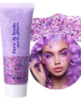 DAGEDA Purple Body Glitter Gel, Holographic Face Glitter Body Gel Rave Party Accessories, Chunky Glitters for Face Hair Nails, Cosmetic Laser Powder Festival Sequins Paint Makeup