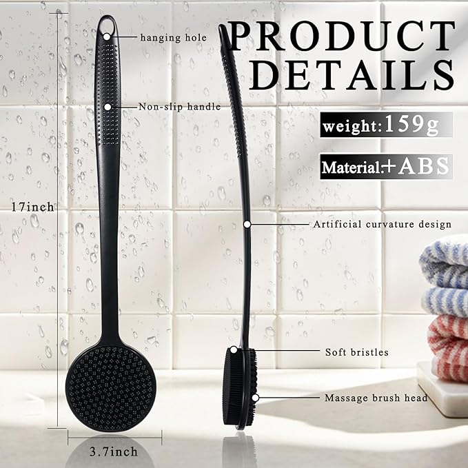 VWMYQ 2 Pack Back Scrubber for Shower, 17in Lengthen Long Handle Body Brush, Double Sided Shower Brush for Shower Exfoliating and Massage Can Produce Rich Foam, Long Handle Back Scrubber for Men
