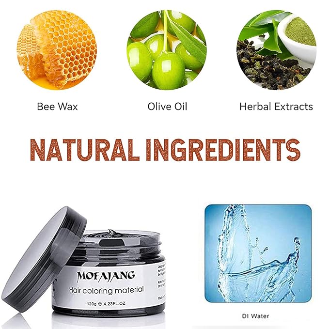 Hair Wax Color, Black, Hair Wax Dye Hair Styling Clay 4.23 oz - Easy Washout Black Hair Color Wax for Halloween Party, Cosplay