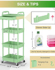 Goovilla 4 Tier Rolling Utility Cart Organizer with Removable Drawer, Stable and Sturdy Green Rolling Storage Carts with 2 Lockable Wheels for Bathroom, Kitchen, Snack, Craft, Makeup, Baby Essentials