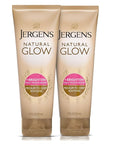 Jergens Natural Glow Self Tanner Body Lotion, Daily Sunless Tanning, Medium to Deep Skin Tone, Daily Moisturizer with Coconut Oil, Vitamin E and Antioxidants, 7.5 Oz, Pack of 2