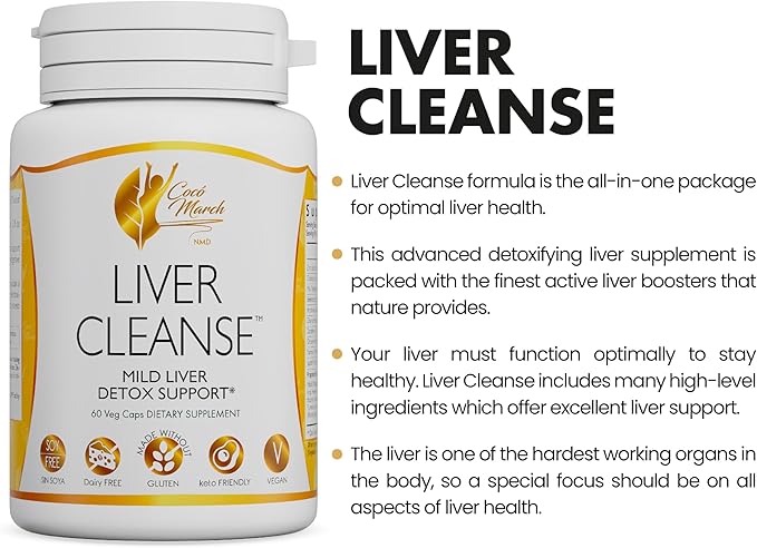 Coco March Liver Cleanse - Mild Tonic Liver Support Digestive Health Made with Real Plant Nutrients - Free of Gluten, Soy, Dairy - Vegan, Keto Friendly, 60 Capsules