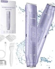 2 in 1 Women Electric Shaver Dual Head Bikini Trimmer for Women IPX7 Waterproof Wet & Dry Use Body Hair Trimmer and Facial Hair Remover for Bikini Underarm Leg Arm Body Face, Purple