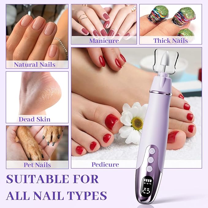 Aleanu Professional Manicure Pedicure Kit - 10 Speeds Cordless Nail Drill丨Rechargeable Pedicure Tools for feet, Nail Drill for Thick Nail Toenail Cuticle Women Men Baby Pets(Purple)
