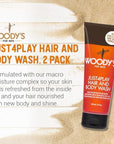 Woody's 2-in-1 Hair and Body Wash for Men - Sulfate-Free, Hydrating, Refreshing Scent, Daily Cleanser for Hair & Skin, 8 oz, 2-Pack
