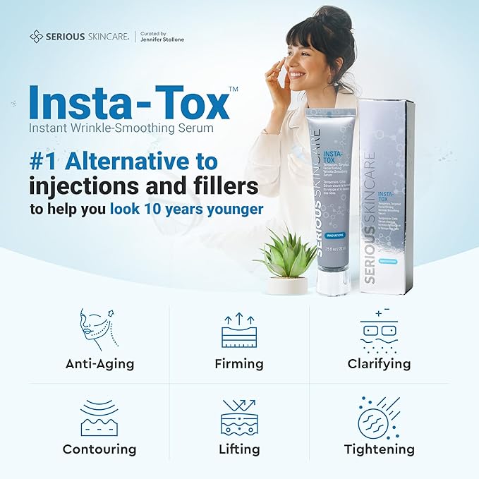 Serious Skincare - INSTA-TOX Instant Line and Wrinkle Filler Face Serum - Firm and Smooth Fine Lines, Deep Wrinkles and Pores - Temporary Skin Tightener - .75 oz