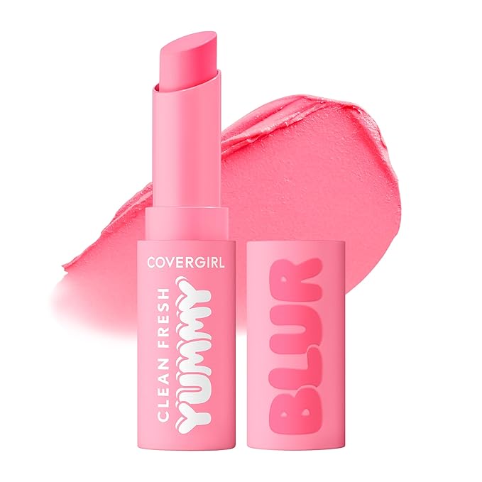 COVERGIRL Clean Fresh Yummy Blur Lipstick, Blurring Effect, Matte Lip Color, Fresh Pear Flavored, Vegan Formula - 120 Sugar Poppy Blur (Bubblegum Pink)