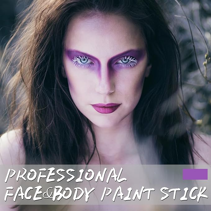 Purple Face Body Paint Stick, Eye Black Stick for Sports, Waterproof Full-Coverage Purple Face Makeup for Halloween Ursula Witch Cheshire Cat Cosplay Makeup