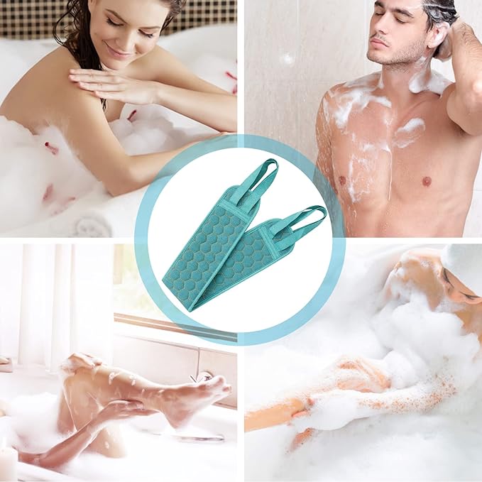 Inmorven Back Scrubber for Shower Exfoliating Body Scrubber 40 inch Double-Sided Back Exfoliator Scrub Towel, Bath Body Brush Widened Back Washer with Handle for Men and Women Green