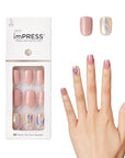 KISS imPRESS No Glue Mani Press On Nails, Design, 'Miracle', Pink, Short Size, Squoval Shape, Includes 30 Nails, Prep Pad, Instructions Sheet, 1 Manicure Stick, 1 Mini File