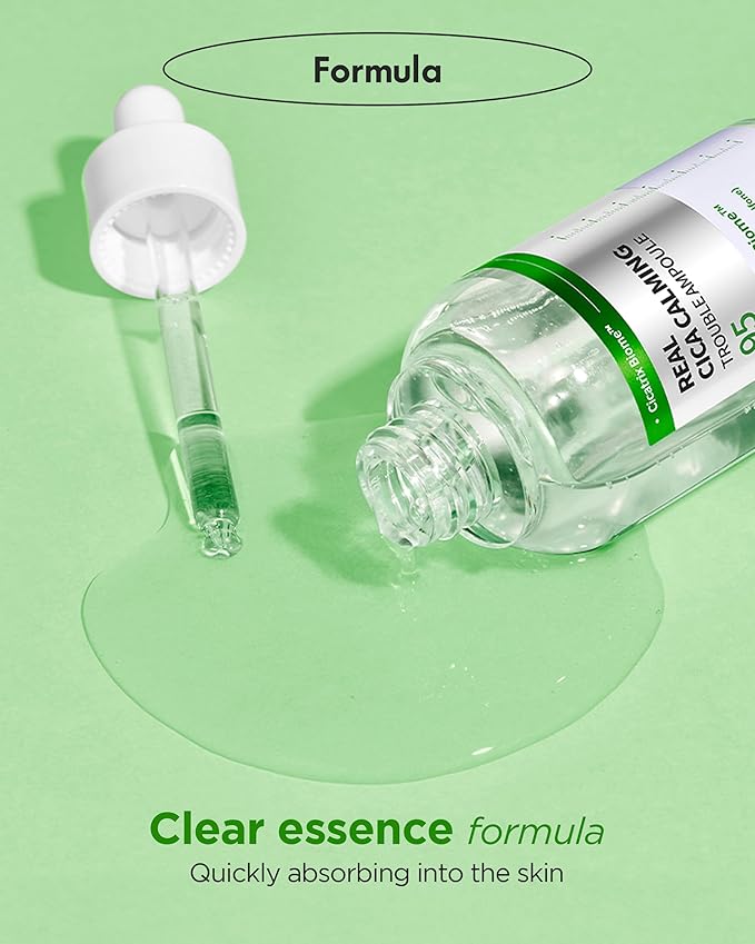 WELLAGE Real Cica Calming Trouble Ampoule - Korean Soothing Serum 95% Madecassoside, Rapid Soothing, Redness Relief, Sebum Control, Improves Freckles and Blemishes, for Acne-Prone Skin, 1.69 fl.oz