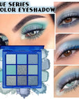 evpct 9 Colors Blue Glitter Eyeshadow Palette, Glitter Dark Light Royal Cobalt Baby Sky Navy Blue Metallic Shimmer Sparkly Eye Shadow Palette Makeup for Older Women Eyes, Highly Pigmented Eyeshadow