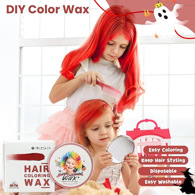 Temporary Red Hair Color Wax for Kids, Washable Colored Hair Styling Mud, Women Men Style Dye for Girls Boys Teens, Instant Hair Coloring Gel Cream for DIY Cosplay Halloween Children's Day