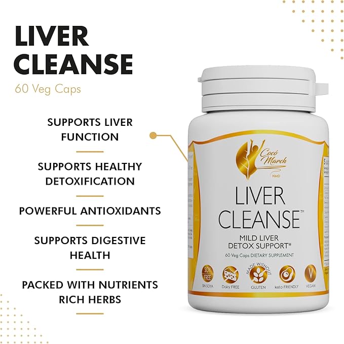 Coco March Liver Cleanse - Mild Tonic Liver Support Digestive Health Made with Real Plant Nutrients - Free of Gluten, Soy, Dairy - Vegan, Keto Friendly, 60 Capsules