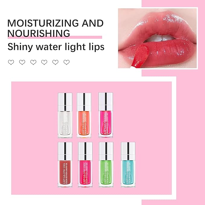 Hydrating Lip Glow Oil, Moisturizing Lip Gloss, Plumping Lip Oil, Non-Sticky Long Lasting Lip Gloss, Transparent Lip Oil Tinted, Reduce lip lines (Transparent(#000))
