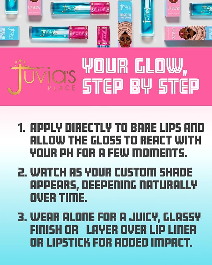 Juvia's Place Magic pH Color Change Lip Gloss - Mood - High-Gloss Shine pH Balance Lip Gloss w/Color Changing Tint, Lightweight Non-Sticky Finish, Ideal for Everyday No Makeup Look on All Skin Tones
