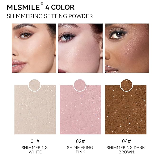 AKARY White Translucent Setting Powder, Shimmer Finishing Powder