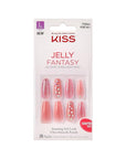 KISS Jelly Fantasy On-Trend Translucent Nails, Long Sculpted Glue-On Fake Nails Kit, Style “Be Jelly”, with Pink Gel Nail Glue, Mini Nail File, Manicure Stick, & 28 Glue On Nails