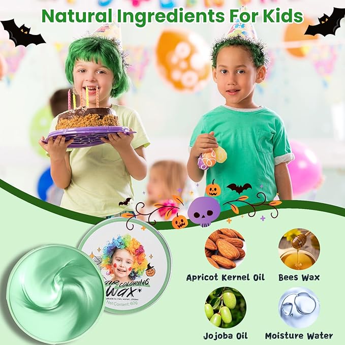 Temporary Green Hair Color Wax for Kids, Women Men Colored Hair Styling Mud, Washable Style Dye for Girls Boys Teens, DIY Instant Hair Coloring Gel Cream for Cosplay Halloween Children's Day