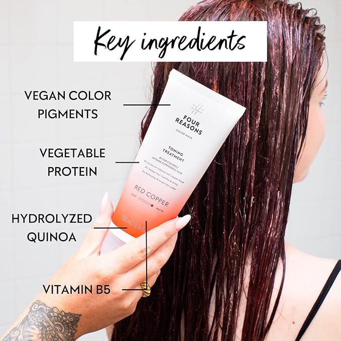 Four Reasons Color Mask - Red Copper - (27 Colors) Toning Treatment, Color Depositing Conditioner, Tone & Enhance Color-Treated Hair - Semi Permanent Hair Dye, Vegan and Cruelty-Free, 6.76 fl oz