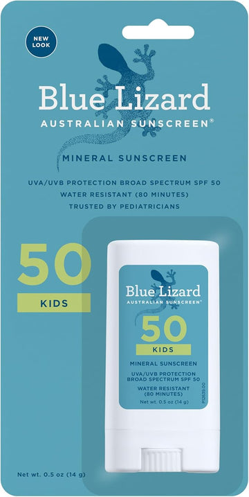 BLUE LIZARD Mineral Sunscreen Stick with Zinc Oxide SPF 50+ Water Resistant UVA/UVB Protection Easy to Apply Fragrance Free, Kids, Unscented, 0.5 oz