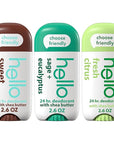 hello Deodorant Variety Pack (Sweet Coconut, Fresh Citrus, White Sage) for Women + Men, Aluminum Free, Baking Soda Free, Parabens Free, 24 Hour Odor Protection, 2.6 Ounce, 3 Pack