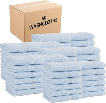 Arkwright Bath Washcloths 12 Pack - (Bulk Case of 60) Super Soft 100% Cotton, 600 GSM Quick Dry & Absorbent, Luxury Face & Body Wash Cloth Towels for Hotels, Spa, and Vacation Rental, Misty Blue