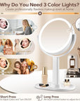 MIYADIVA Makeup Mirror with Lights, 30X Magnifying Mirror with 2-Sided Switch, Vanity Mirror with 3 Colors and Adjustable Brightness, 80 LEDs, Ideal Gift for Daily Makeup and Skincare, 8.8 Inches