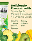 Pureboost Superfoods Clean Energy Booster, Energy Drink Mix Powder with 7 Organic Green Superfoods; Spirulina, Kale, Broccoli and Vitamins, Green Apple, Pineapple, Mango (Green Mojo, 30 Count)