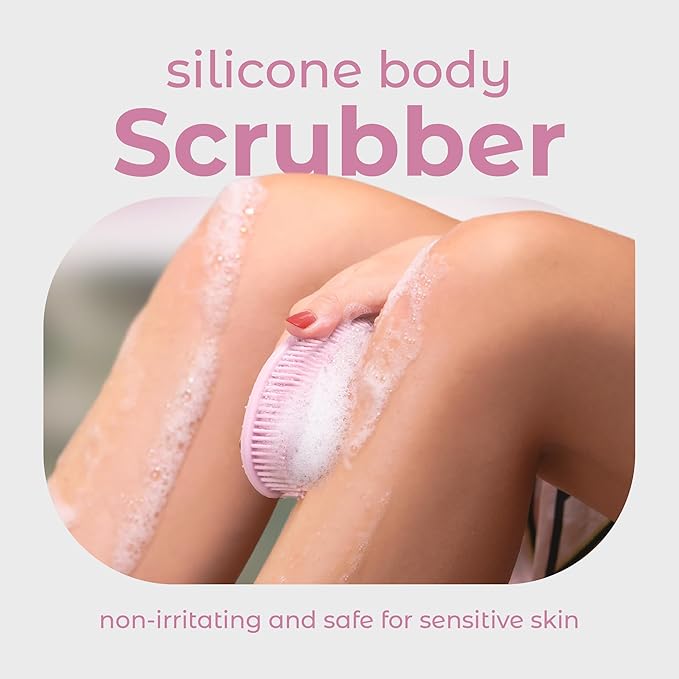 MainBasics Silicone Body Scrubber – Dual-Sided Shower & Scalp Scrubber, Gentle Silicone Loofah Alternative for Deep Clean (Pink, Scalp)