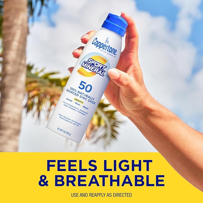 Coppertone SPORT Mineral SPF 50 Sunscreen Spray | Zinc Oxide Sunscreen | Water Resistant | 5oz