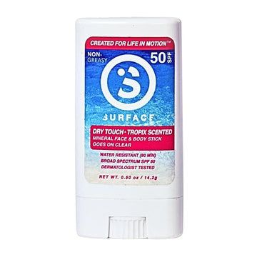 Surface Mineral Face Sunscreen Stick, Dry Touch SPF 50, Broad Spectrum UVA UVB Sun Protection for Kids and Adults, Travel Friendly, Water Resistant for 80 Minutes, Tropical Scent, 0.5oz