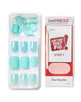KISS imPRESS No Glue Mani Press On Nails, Design, 'Rain Check', Blue, Short Size, Squoval Shape, Includes 30 Nails, Prep Pad, Instructions Sheet, 1 Manicure Stick, 1 Mini File