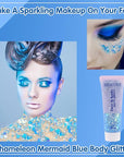 MEICOLY Chameleon Mermaid Blue Body Glitter,Chunky Face Glitter for Halloween,Color Changing Mermaid Glitter Face Paint,Glitter Sequins for Face Body Hair,Festival Party Cheer Glitter Makeup