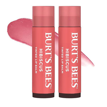 Burt's Bees Lip Tint Balm with Long Lasting 2 in 1 Duo Tinted Balm Formula, Color Infused with Deeply Hydrating Shea Butter for a Natural Looking Buildable Finish, Soft Hibiscus (2-Pack)
