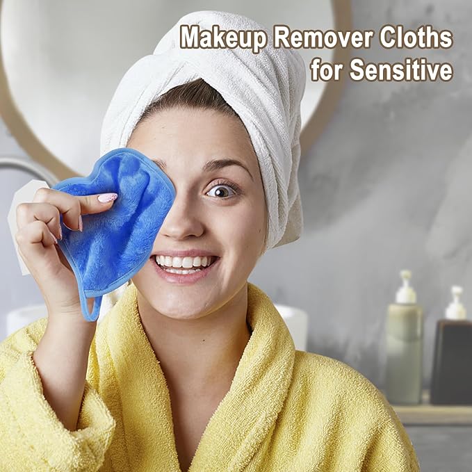 KODAMO Makeup Remover Cloth, 6 inch x 6 inch Reusable Makeup Remover Pads Washable Travel Bag, Microfiber Makeup Removal Face Wash Cloths with Just Water, Gentle Soft, 12 Pack