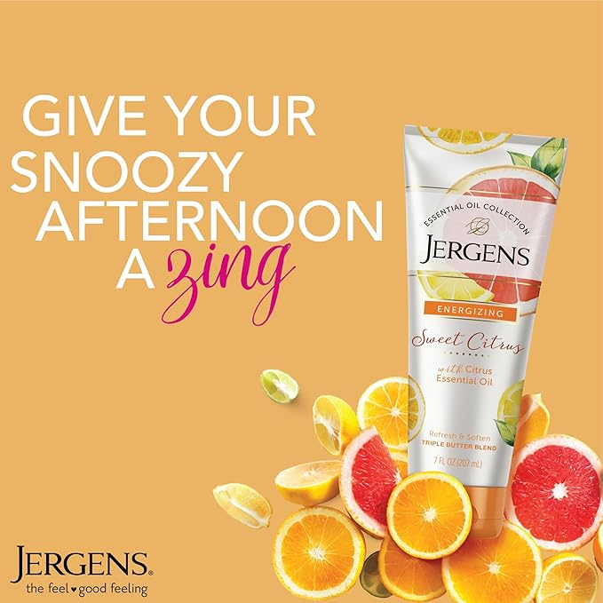 Jergens Sweet Citrus Body Butter, Hand and Body Lotion, Moisturizer for Women, Lotion with Essential Oil for Indulgent Moisturization, 7 Oz