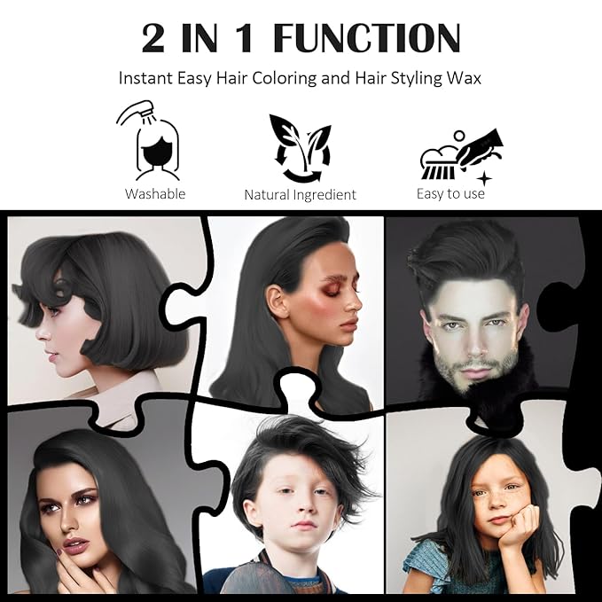 Black Temporary Hair Color Wax, Instant Natural Hairstyle Cream Dye, Washable Styling Pomadesfor Men Girls Women Youth, Disposable Coloring Mud for Party Cosplay DIY Halloween