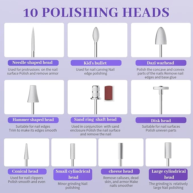 Aleanu Professional Manicure Pedicure Kit - 10 Speeds Cordless Nail Drill丨Rechargeable Pedicure Tools for feet, Nail Drill for Thick Nail Toenail Cuticle Women Men Baby Pets(Purple)