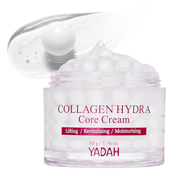 YADAH Collagen Hydra Core Cream - Barrier Repair Moisturizer with 10 Types of Hyaluronic Acids, 1000ppm Low Molecular Collagen (Capsule) & Creamide, Deep Hydration for Sensitive Skin, 1.76 oz
