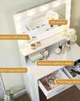 MIRROTOWEL Vanity Desk with Mirror and Lights, Dressing Table with Large Drawer, 2 Level Storage Dresser & 3 Lighting Modes Adjustable Brightness, Suitable for Bedroom