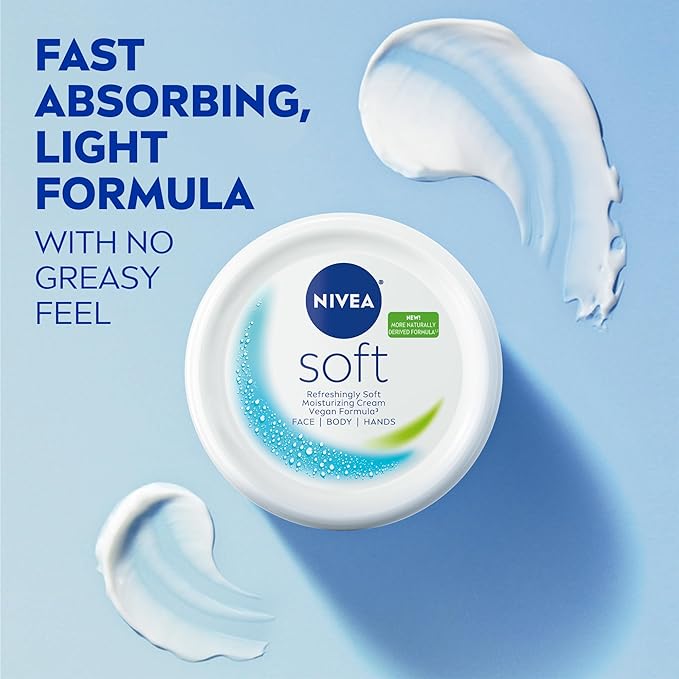 NIVEA Soft Refreshingly Soft Moisturizing Cream, Lightweight Body Moisturizer for Face, Body and Hands, Body Cream Enriched with Jojoba Oil and Vitamin E, 16 Oz Jar