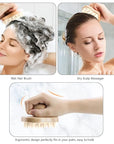 Scalp Massager Shampoo Brush, Wooden Wet and Dry Hair Scalp Care Brush, Shower Brush Scalp Scrubber Exfoliator with Soft Silicone Bristles for Dandruff Removal, Hair Growth (Beige)