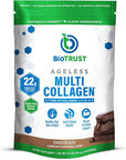 BioTrust Ageless Multi Collagen Peptides Powder – 5 Types (I, II, III, V, X) – Chocolate Collagen Powder for Women & Men – Hydrolyzed Protein – Grass Fed Beef, Fish, Chicken, Eggshell Membrane