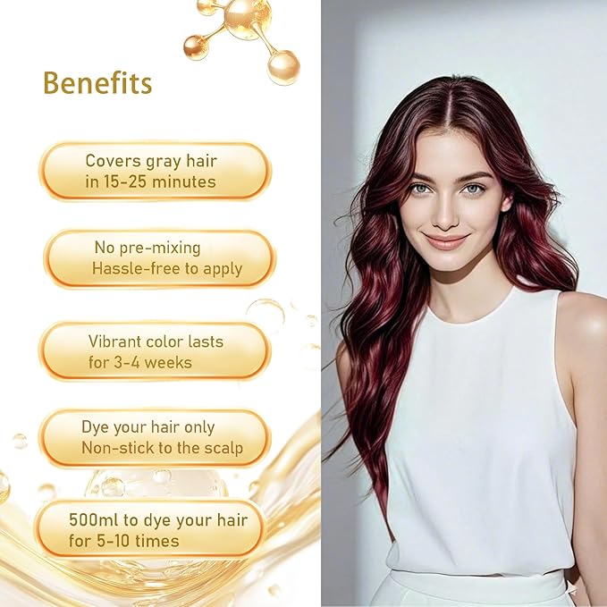 Dark Red Hair Dye Shampoo, Hair Color Shampoo for Gray Hair, Color Shampoo Hair Dye, Red Hair Dye & Champu Para Canas, Colors in Minutes, Easy to Use, 16.90 Fl Oz