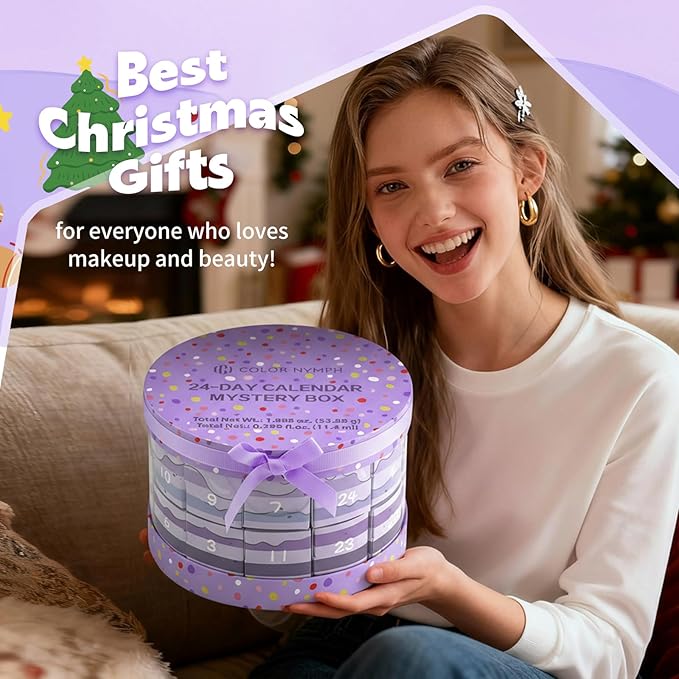 Color Nymph Makeup Advent Calendar 2025, 24 Days Advent Calendar Mystery Box for Christmas, Makeup Gift Sets - Xmas Beauty Countdown Calendar Cosmetics Kit for Women Girls Teens Daughters #Purple