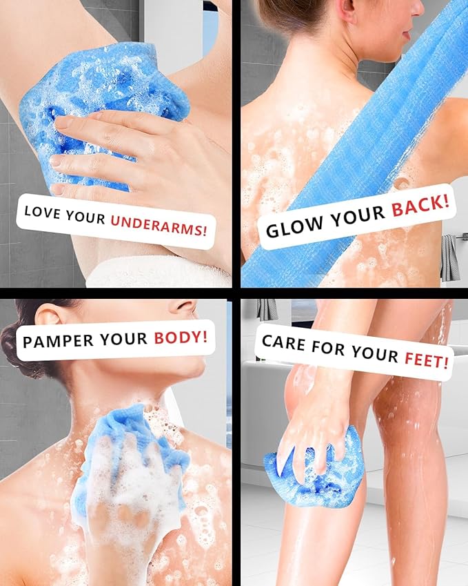 3D Wave Weave Japanese Exfoliating Washcloth, Deep Exfoliating Back Scrubber for Shower, Firm Body Scrub Towel, Korean Style, Ocean (Hard)