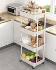 Sywhitta 4-Tier Plastic Rolling Utility Cart with Handle, Multi-Functional Storage Trolley for Office, Living Room, Kitchen, Movable Storage Organizer with Wheels, White